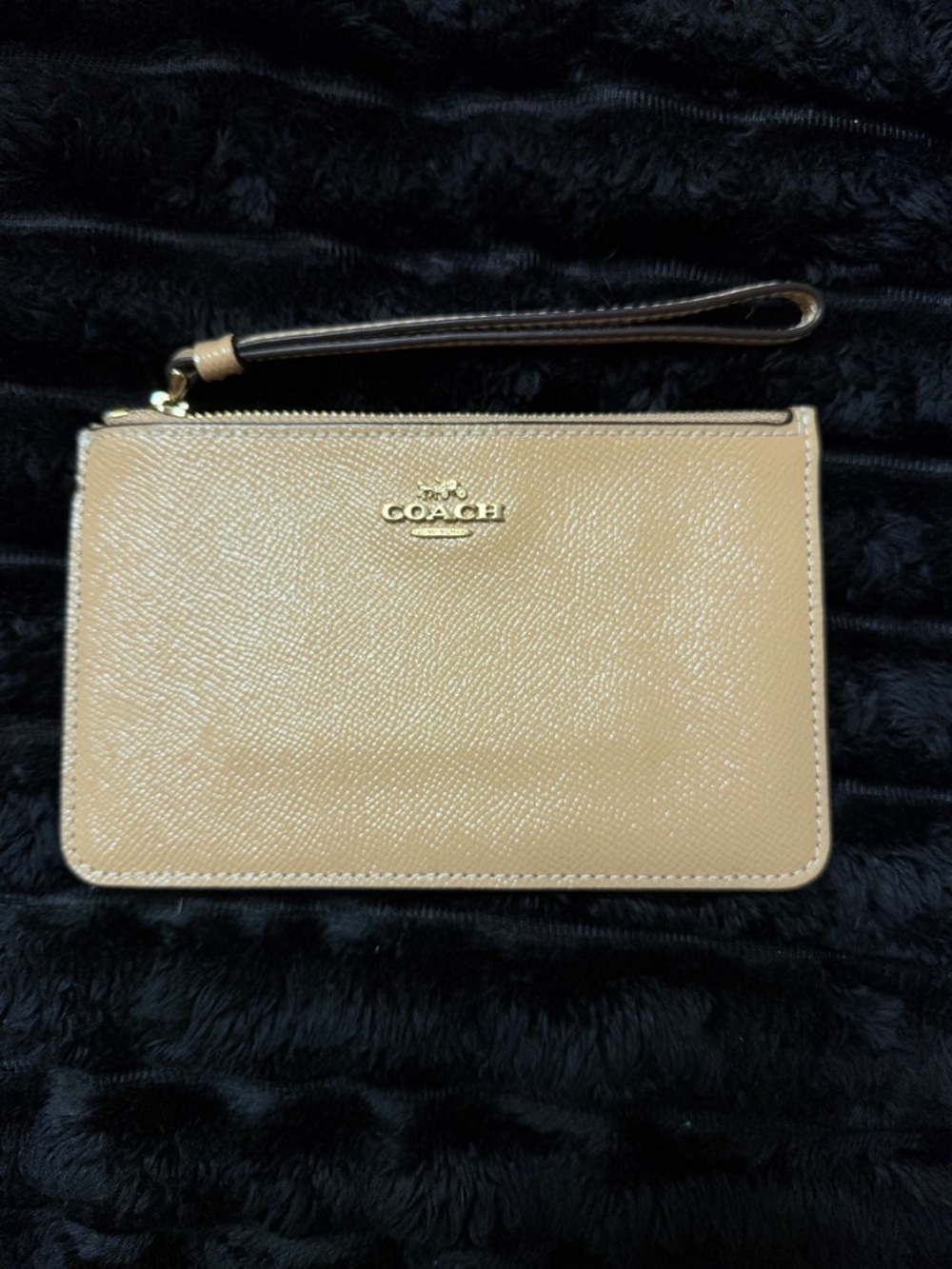 Coach Beige Leather Wristlet with Gold Logo